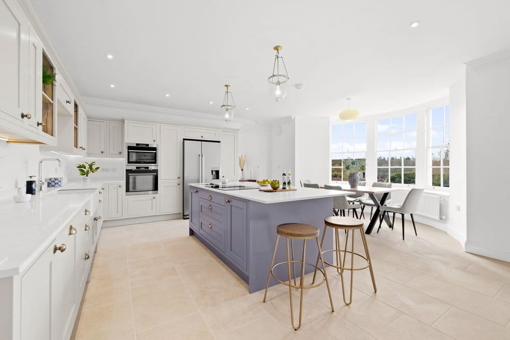 Bespoke painted shaker kitchen with island fitted by ARA Construction