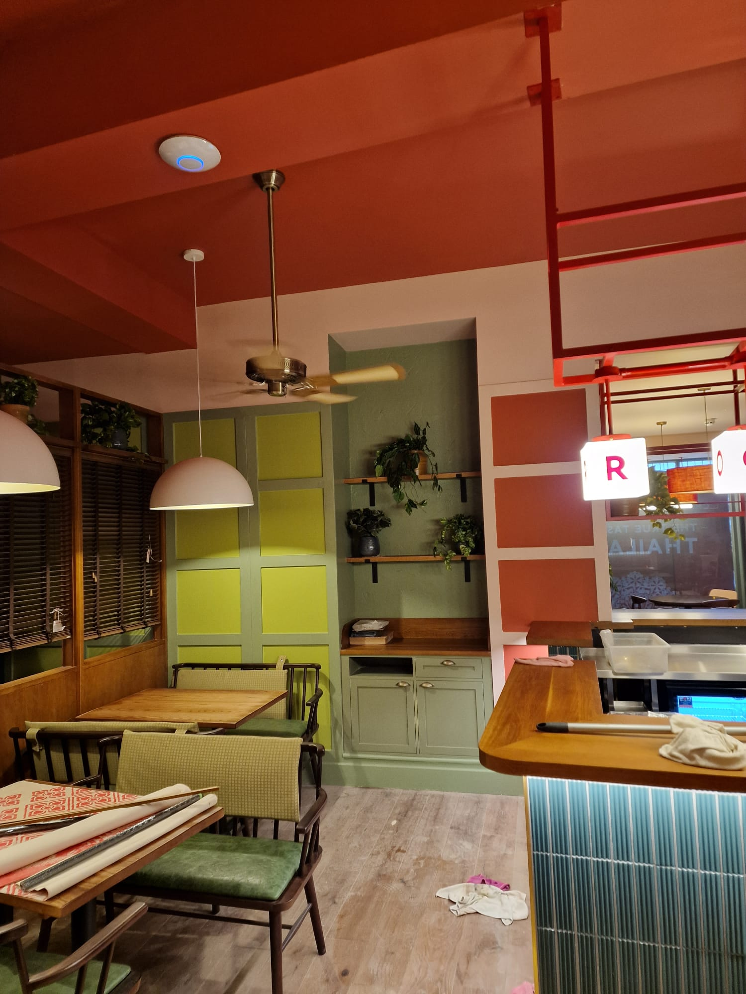 Restaurant fit out with panelled walls, joinery cabinetry and timber bar